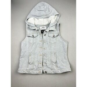 Back In The Saddle Women's M Cotton Jersey Grey Hooded Button Up Casual Vest